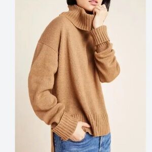 Anthropologie chocolate brown wool blend sweater turtleneck cozy soft small